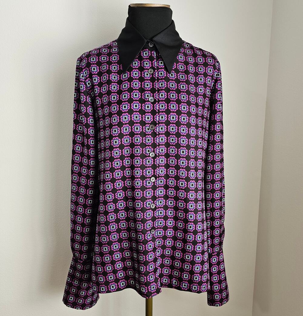 EUC VTG Loulou de La Falaise Silk French Cuffs Button Front Blouse Tunic Top 8